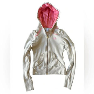 Adidas Youth XS Full Zip Hoodie Pink Logo Lined Hood